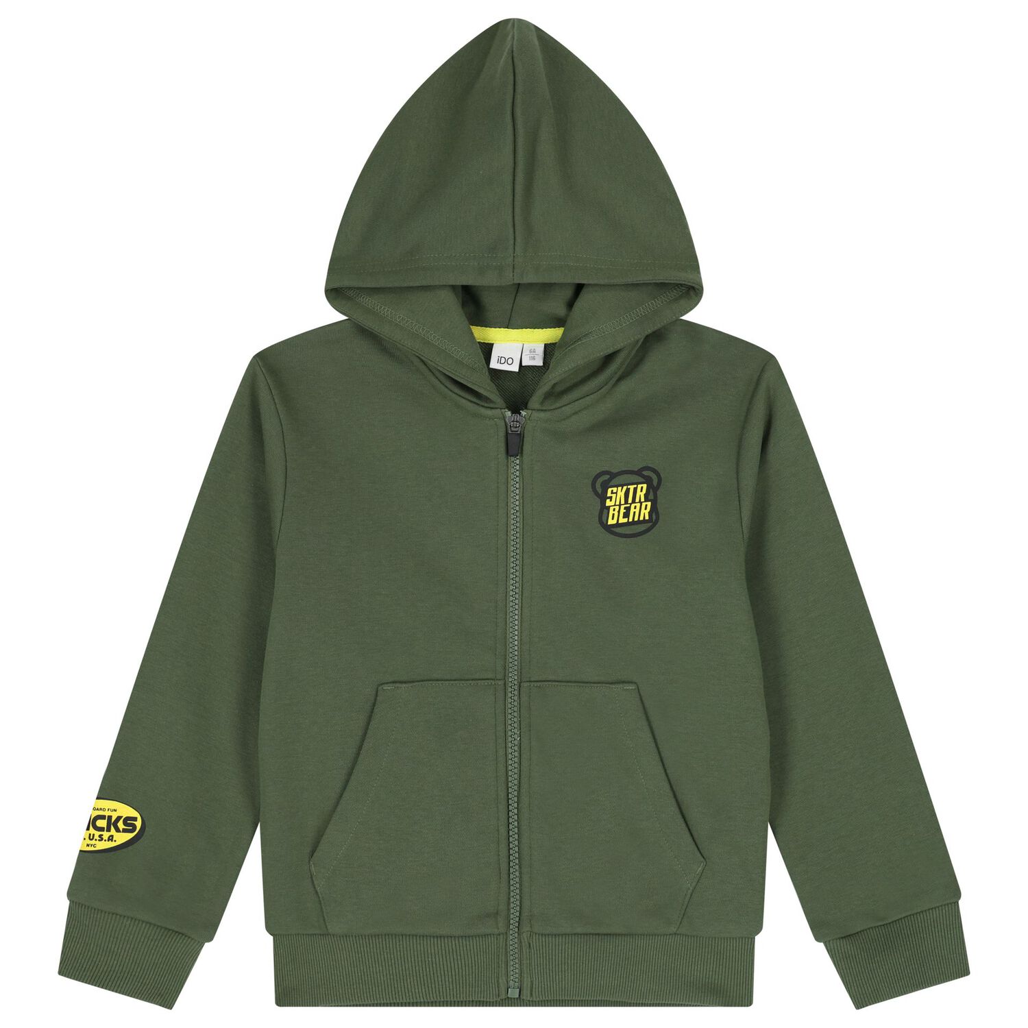 Boys Green Teddy Bear Hooded Zip Up Top, 2, hi-res image number null