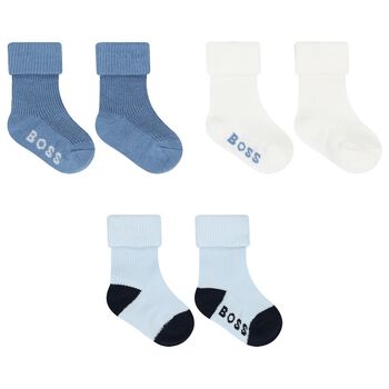 Baby Boys Blue & White Logo Socks ( 3-Pack ) 