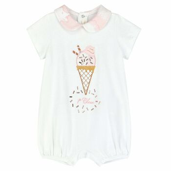 Baby Girls White & Pink Geo Map Romper