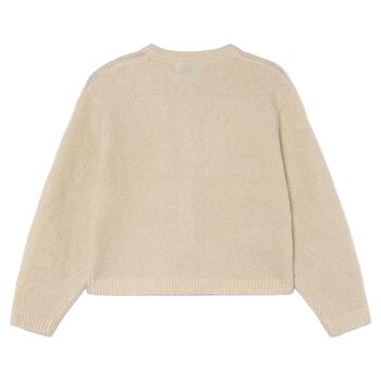 Girls Beige Bow Knitted Cardigan 