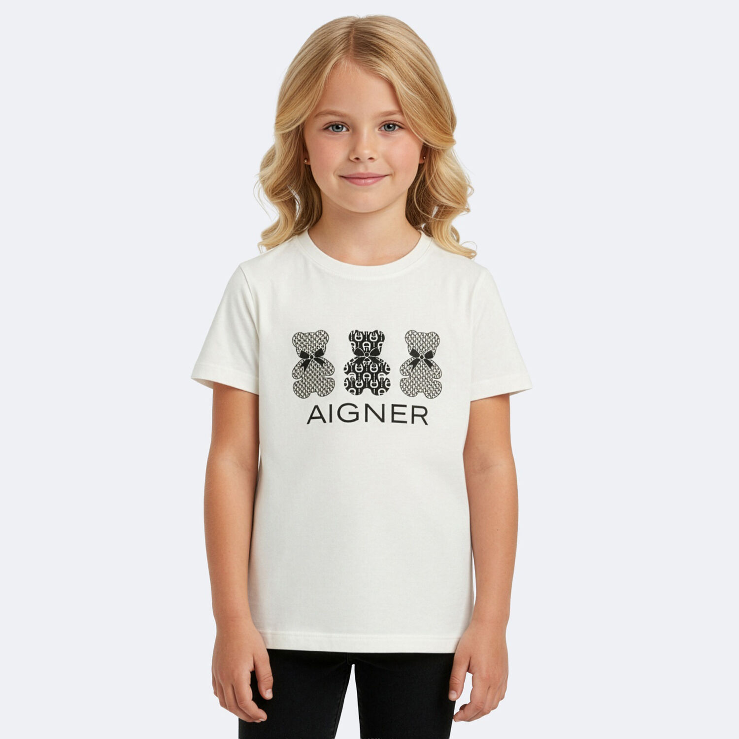 Girls Ivory Teddy Bear Logo T-Shirt, 1, hi-res