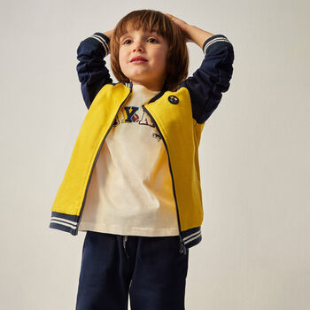 Boys Yellow, Navy Blue & White 3 Piece Tracksuit