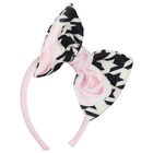 Girls Pink, Black & White Bow Houndstooth Headband, 1, hi-res