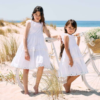 Girls White Embroidered Dress