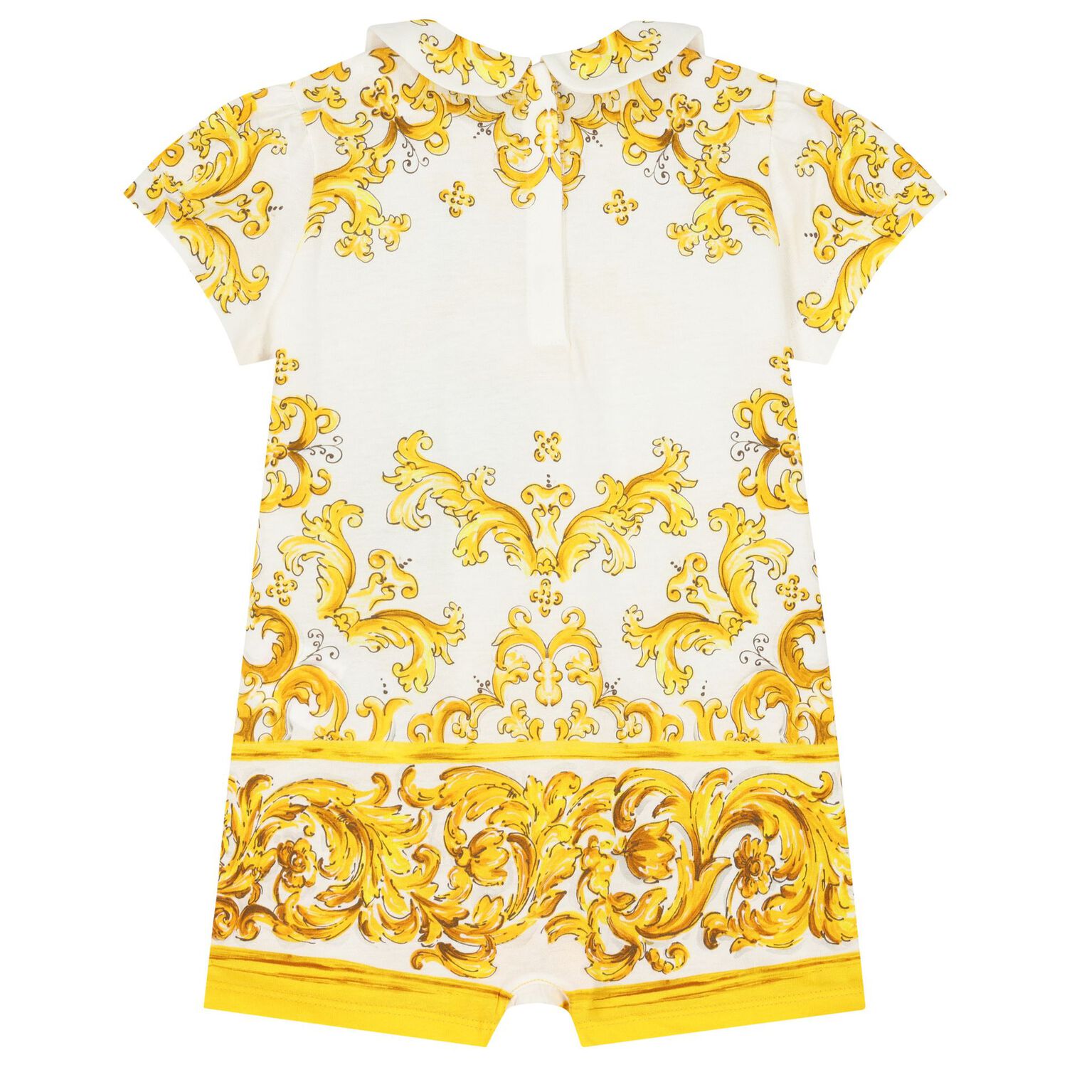 Baby Girls White & Yellow Majolica Romper, 1, hi-res