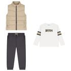 Boys White, Beige & Grey Tracksuit Set ( 3 Piece ), 3, hi-res