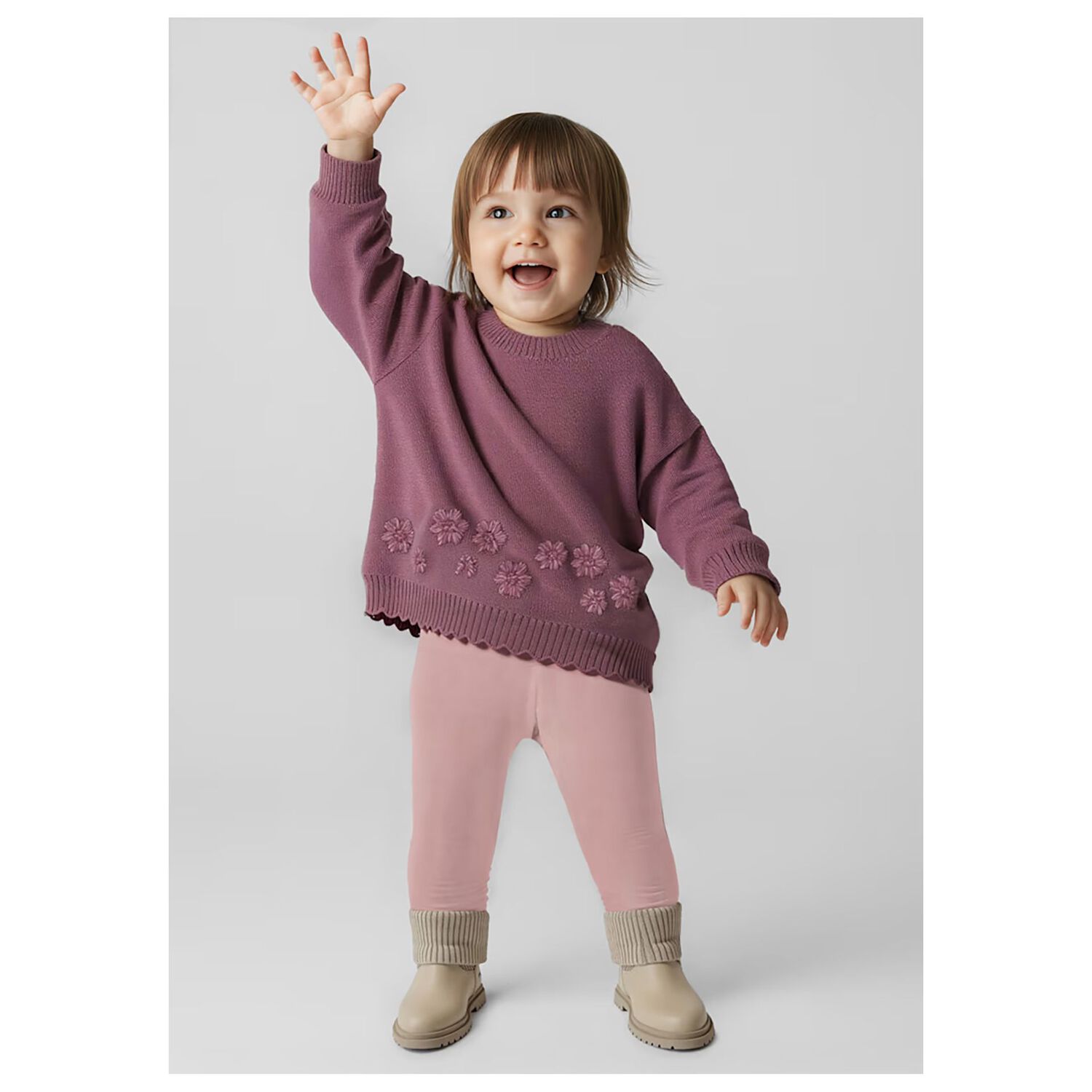 Younger Girls Pink Velvet Leggings, 1, hi-res