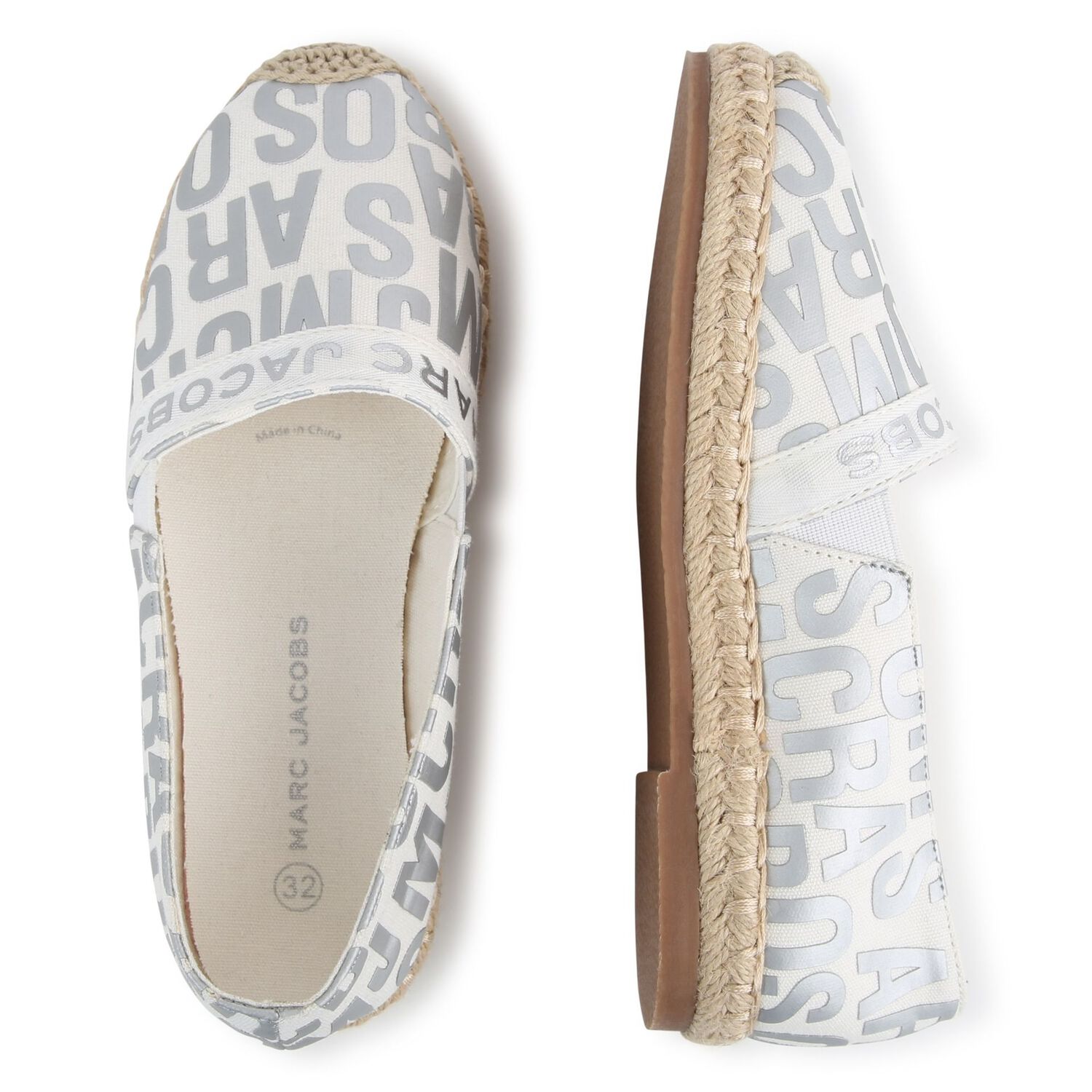 Girls Ivory & Silver Logo Espadrilles, 1, hi-res