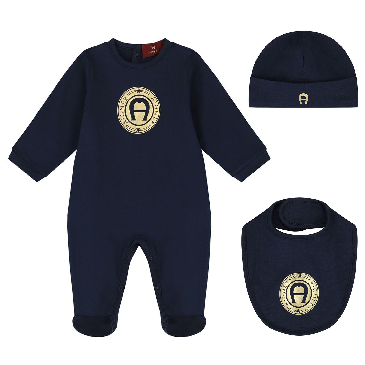 Navy Blue & Gold Logo Babygrow Gift Set, 2, hi-res