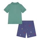 Baby Boys Green & Blue Logo Shorts Set, 1, hi-res