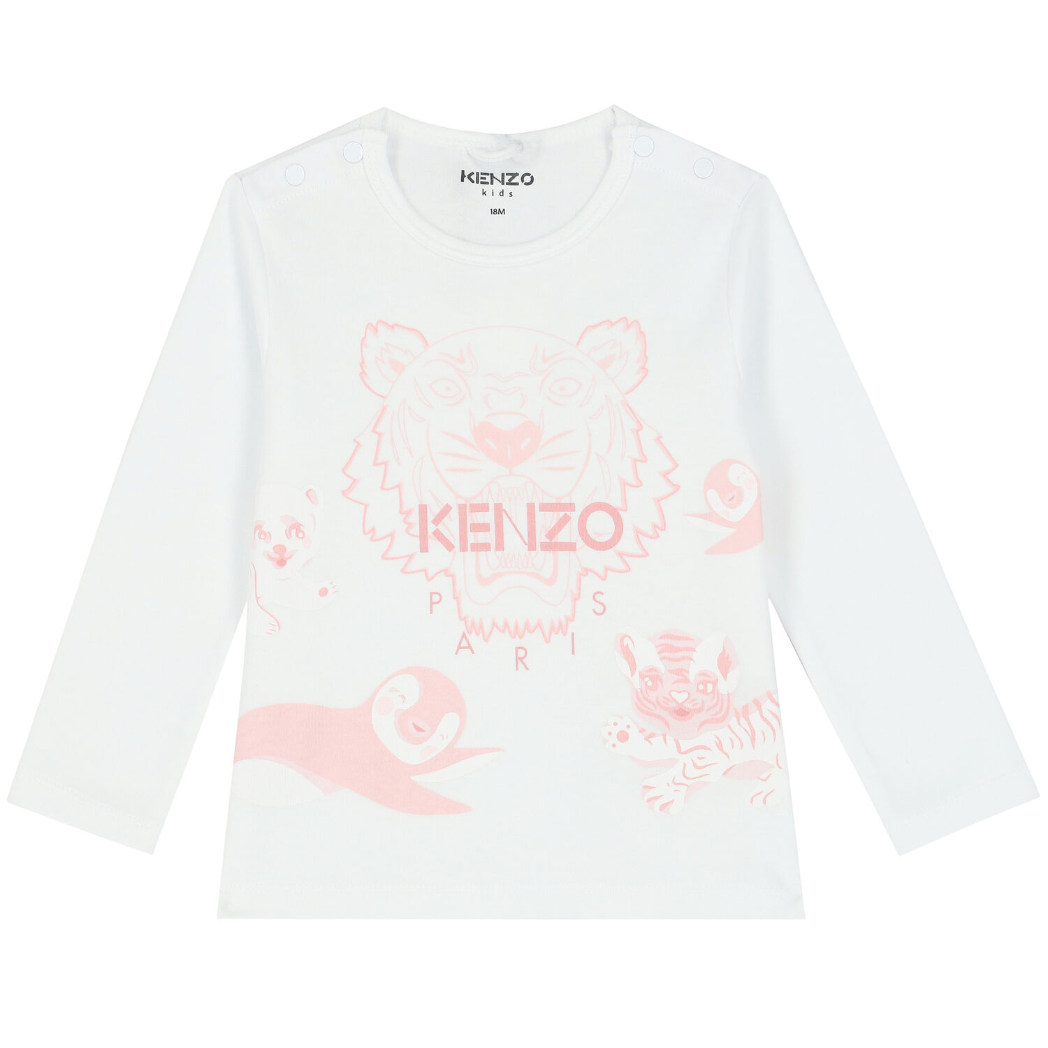 Baby Girls White Logo Long Sleeve Top, 1, hi-res
