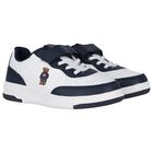 Boys White & Navy Blue Logo Trainers, 1, hi-res