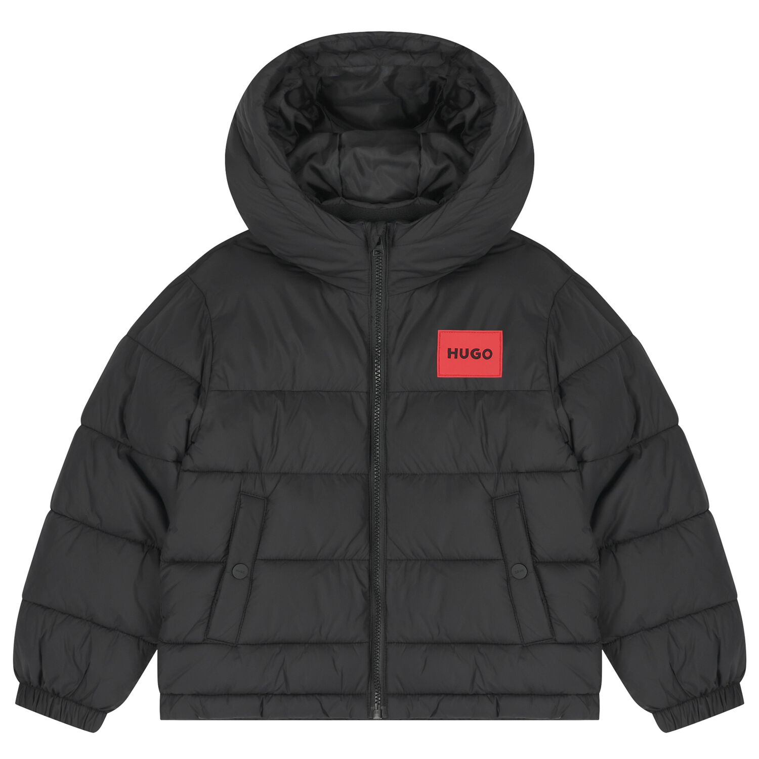 Boys Black Logo Puffer Jacket, 1, hi-res