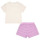 Girls Ivory & Lilac Shorts Set, 3, hi-res