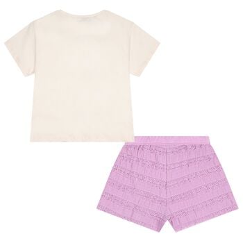 Girls Ivory & Lilac Shorts Set