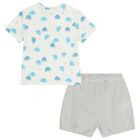 Baby Boys White & Grey Elephant Shorts Set, 1, hi-res