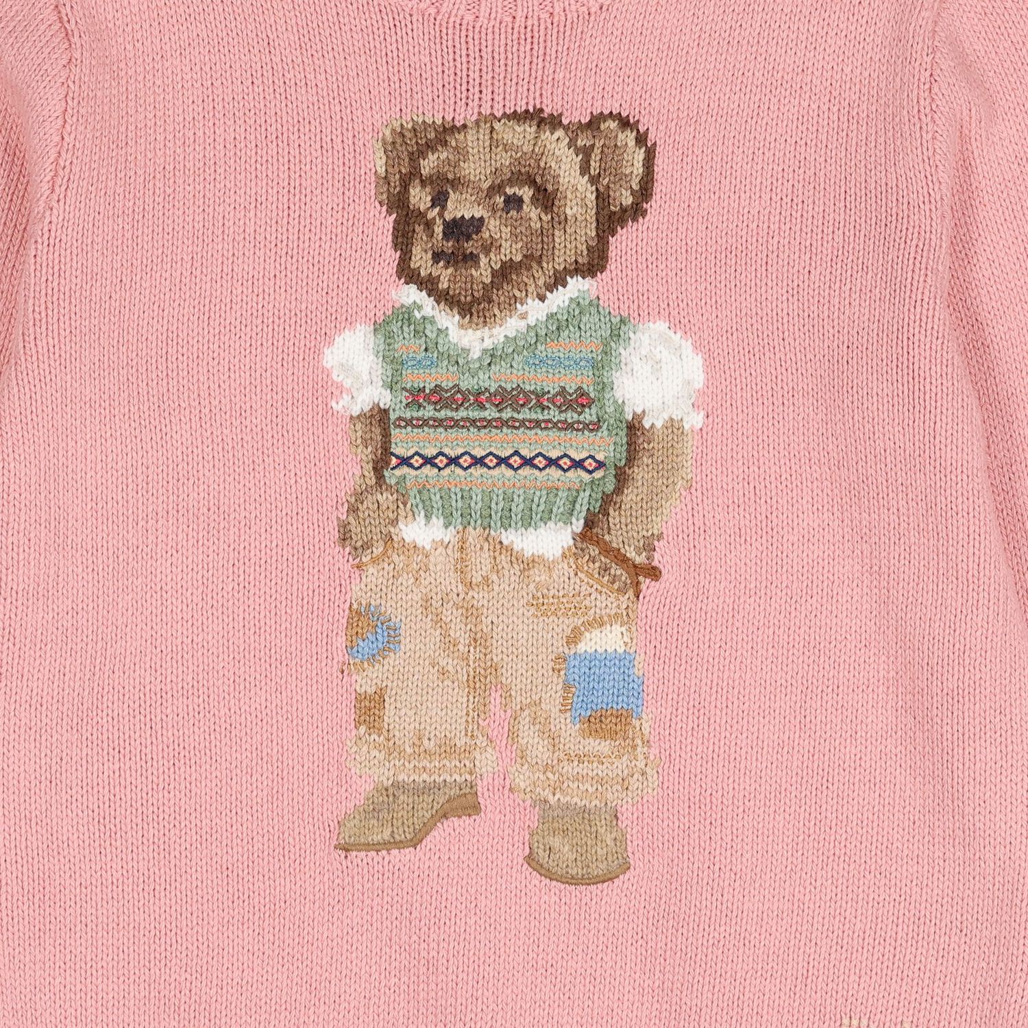 Girls Pink Polo Bear Logo Knitted Sweatshirt, 1, hi-res