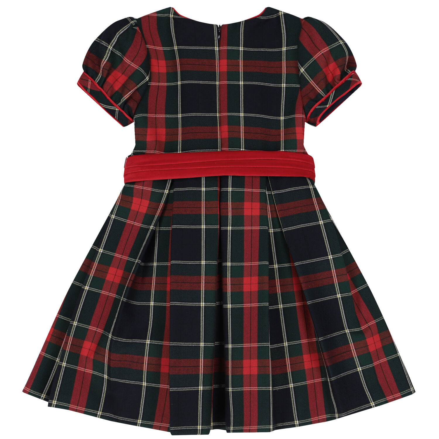 Girls Navy Blue & Red Tartan Dress, 1, hi-res image number null