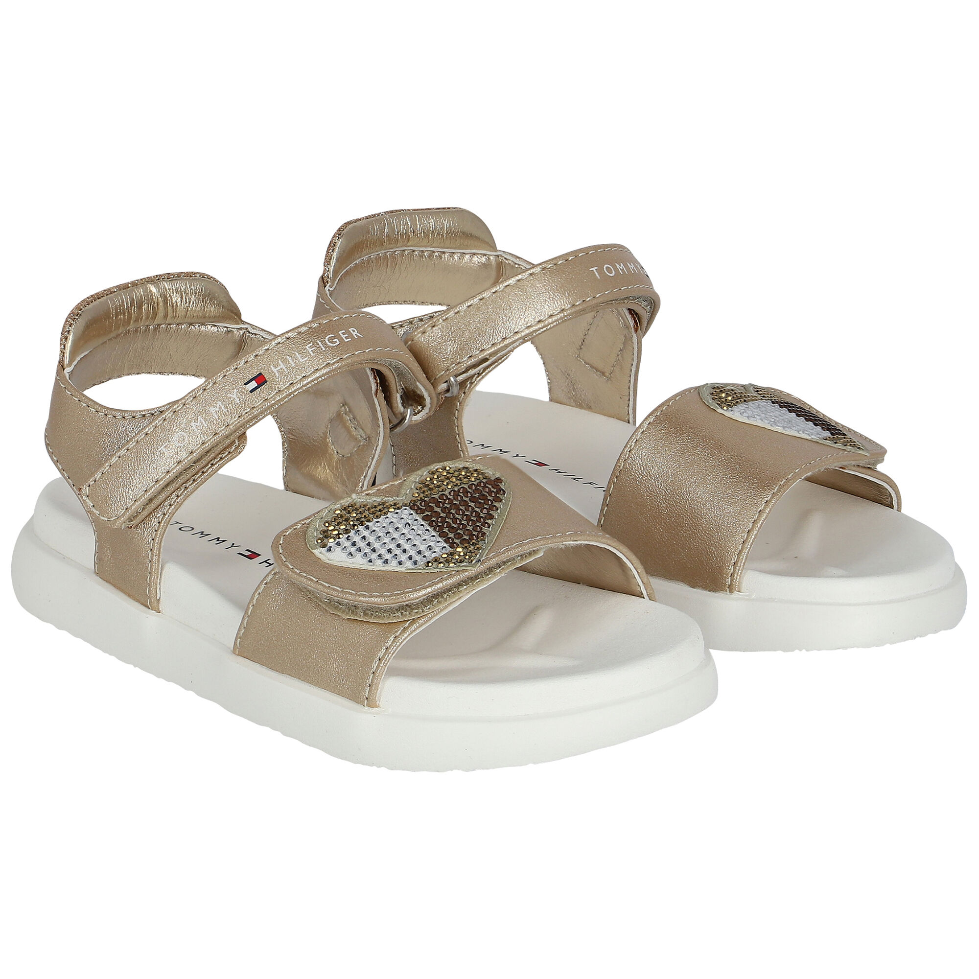 Tommy Hilfiger Girls Gold White Heart Sandals Junior Couture