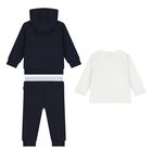 Baby Boys Navy Blue & White Logo Tracksuit Set, 2, hi-res