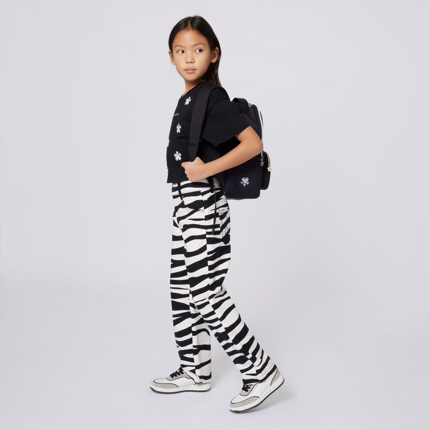 Girls Black Logo Backpack, 1, hi-res