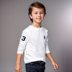 Boys White Logo Long Sleeve Top, 1, hi-res