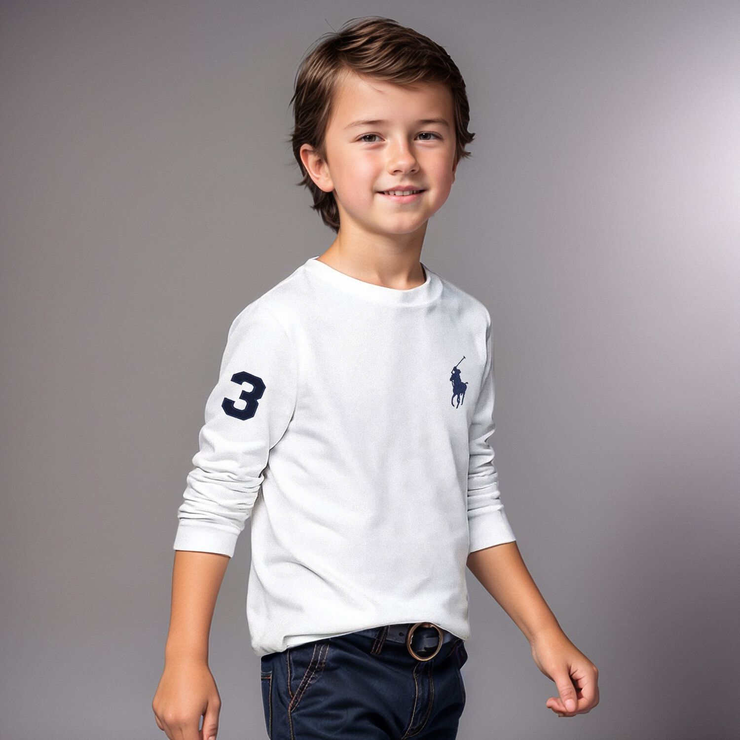 Boys White Logo Long Sleeve Top, 1, hi-res image number null