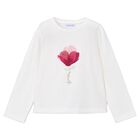 Girls White Floral Long Sleeve Top, 2, hi-res