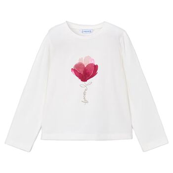Girls White Floral Long Sleeve Top