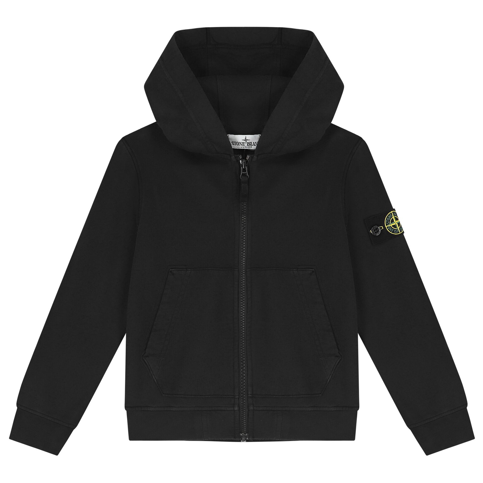 Stone Island Boys Black Logo Hooded Zip Up Top Junior Couture USA