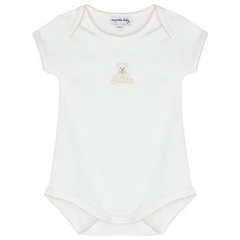 Baby White Teddy Embroidered Bodysuit