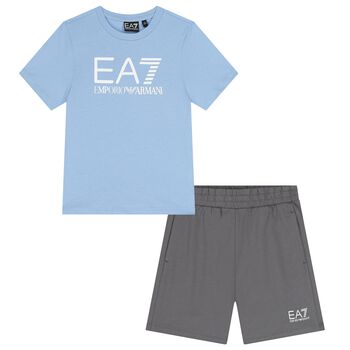 Boys Blue & Grey Logo Shorts Set
