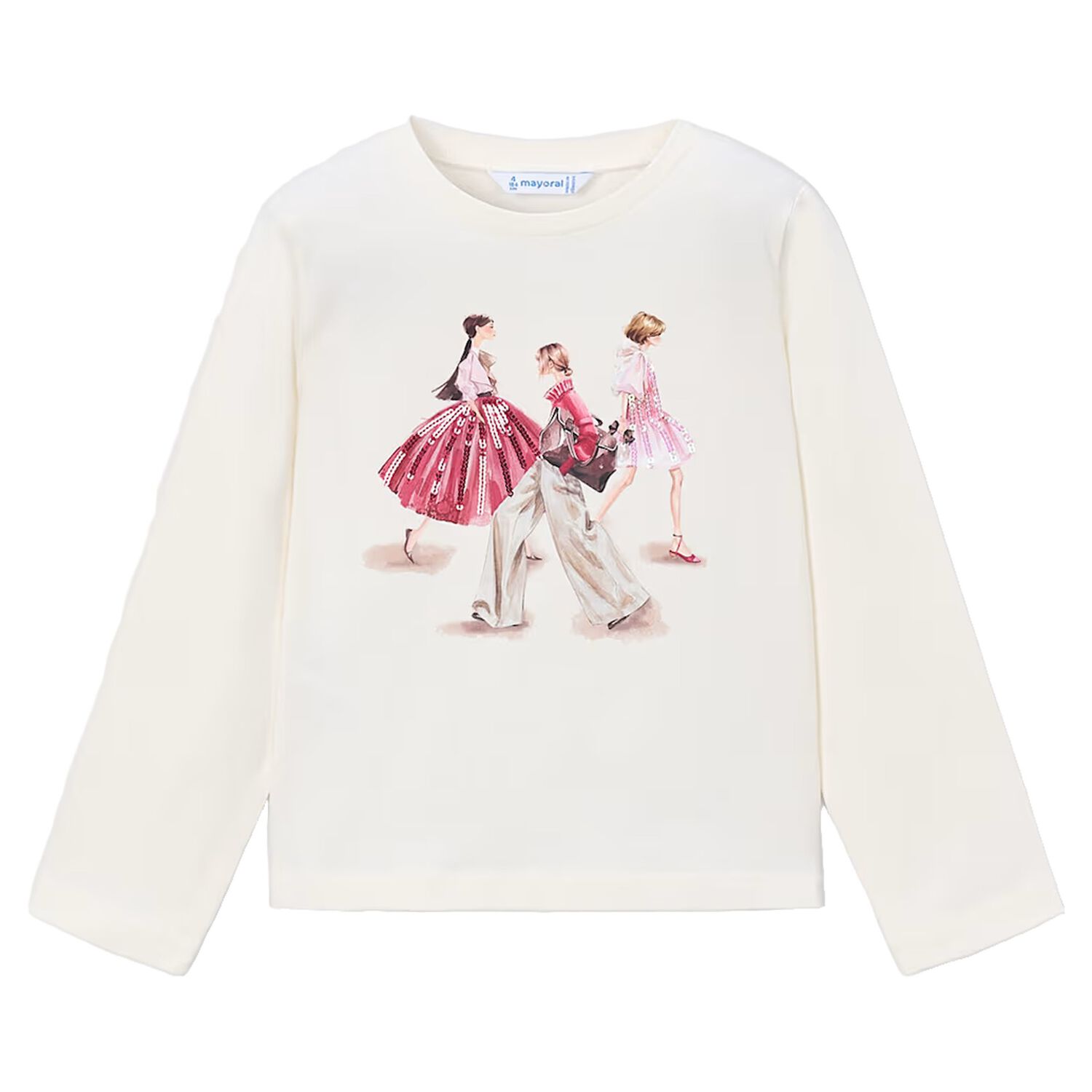 Girls Ivory Long Sleeve Top, 1, hi-res