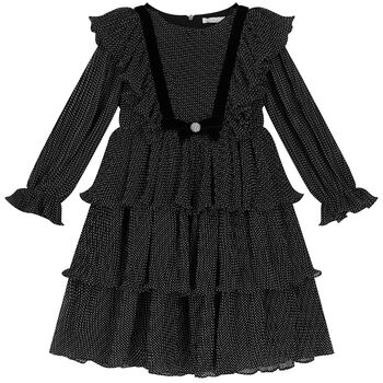 Girls Black & White Dot Chiffon Dress