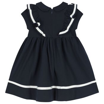 Younger Girls Navy Blue Ruffle Dress