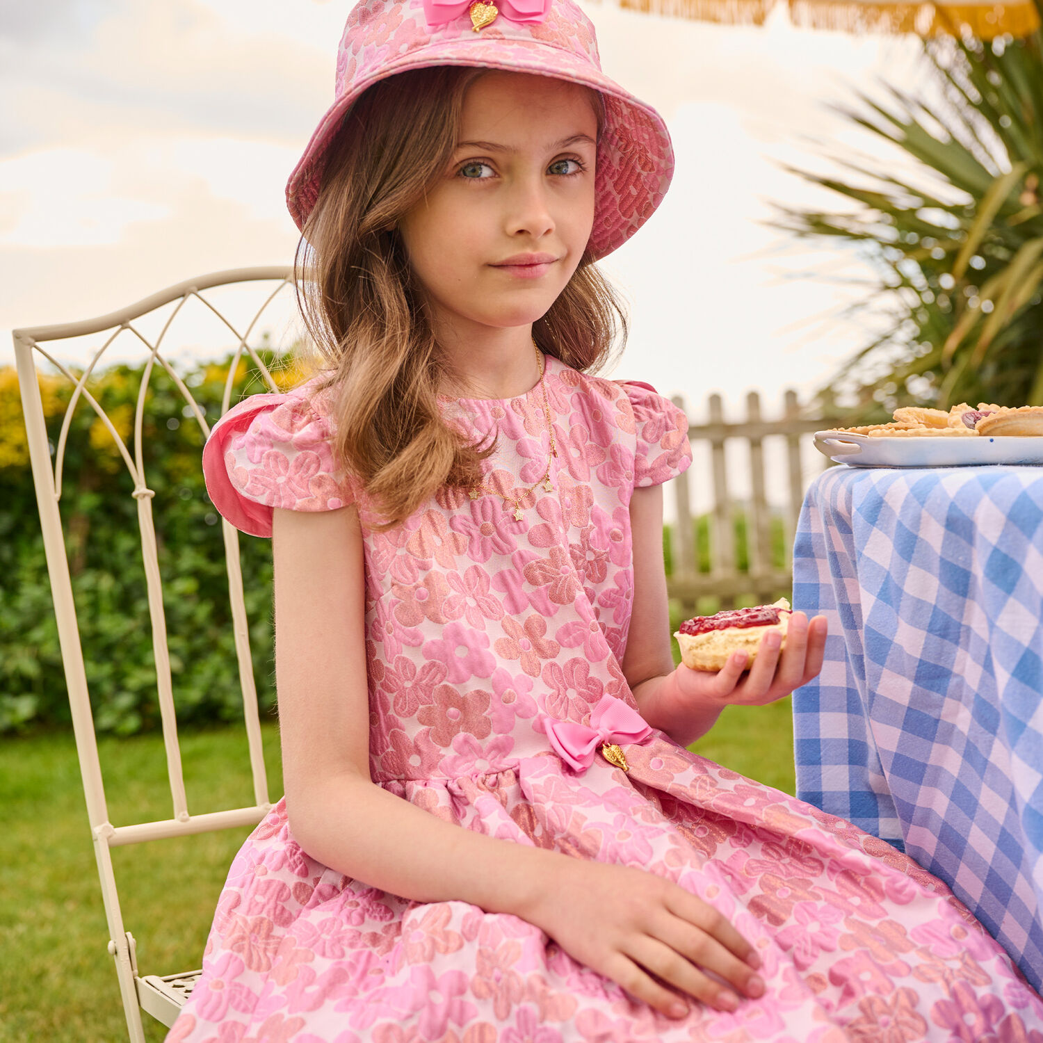 Girls Pink Floral Jacquard Dress, 1, hi-res image number null