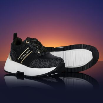 Girls Black & Gold Logo Trainers