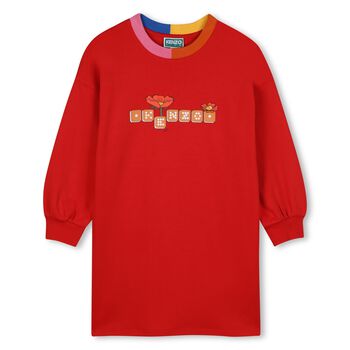 Girls Red Flower Logo Dress