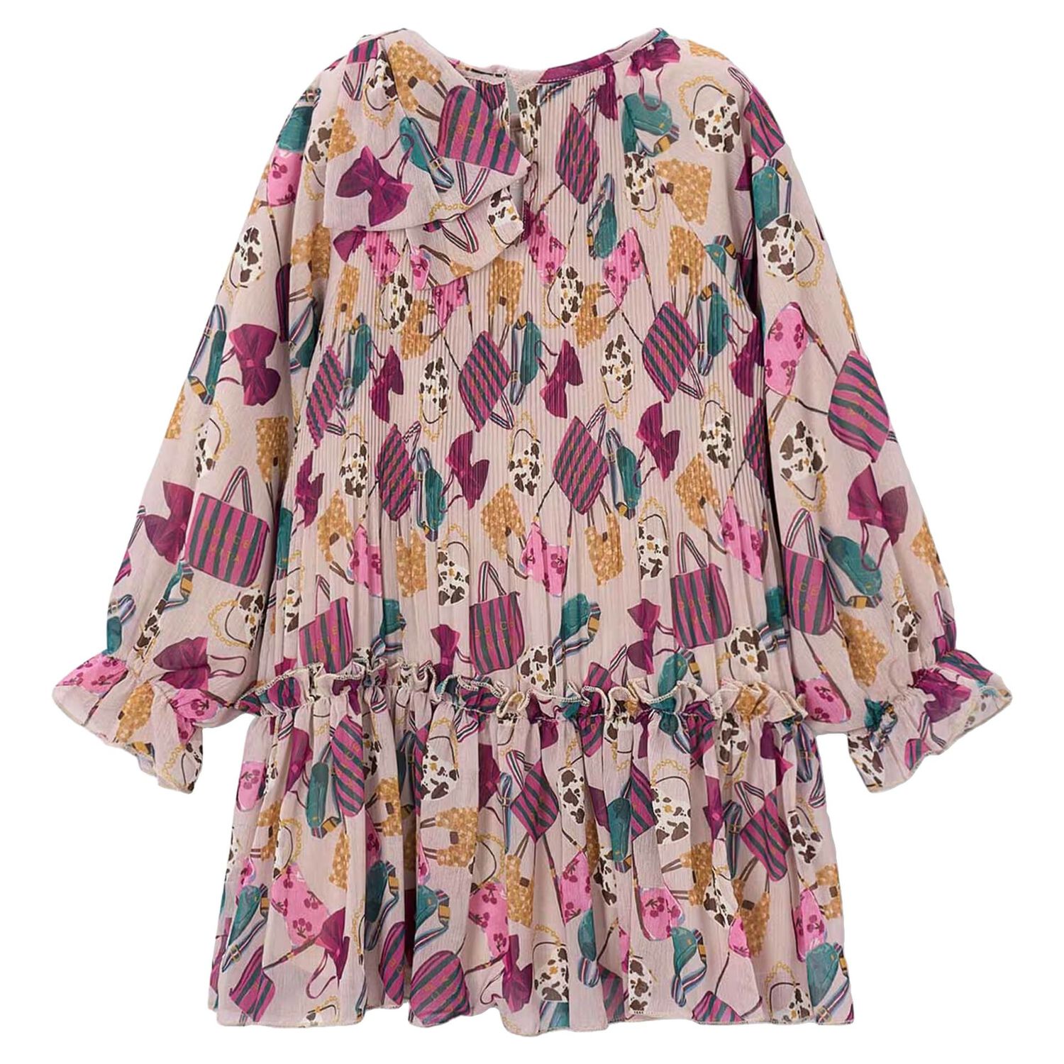Girls Pink Chiffon Pleated Dress, 1, hi-res