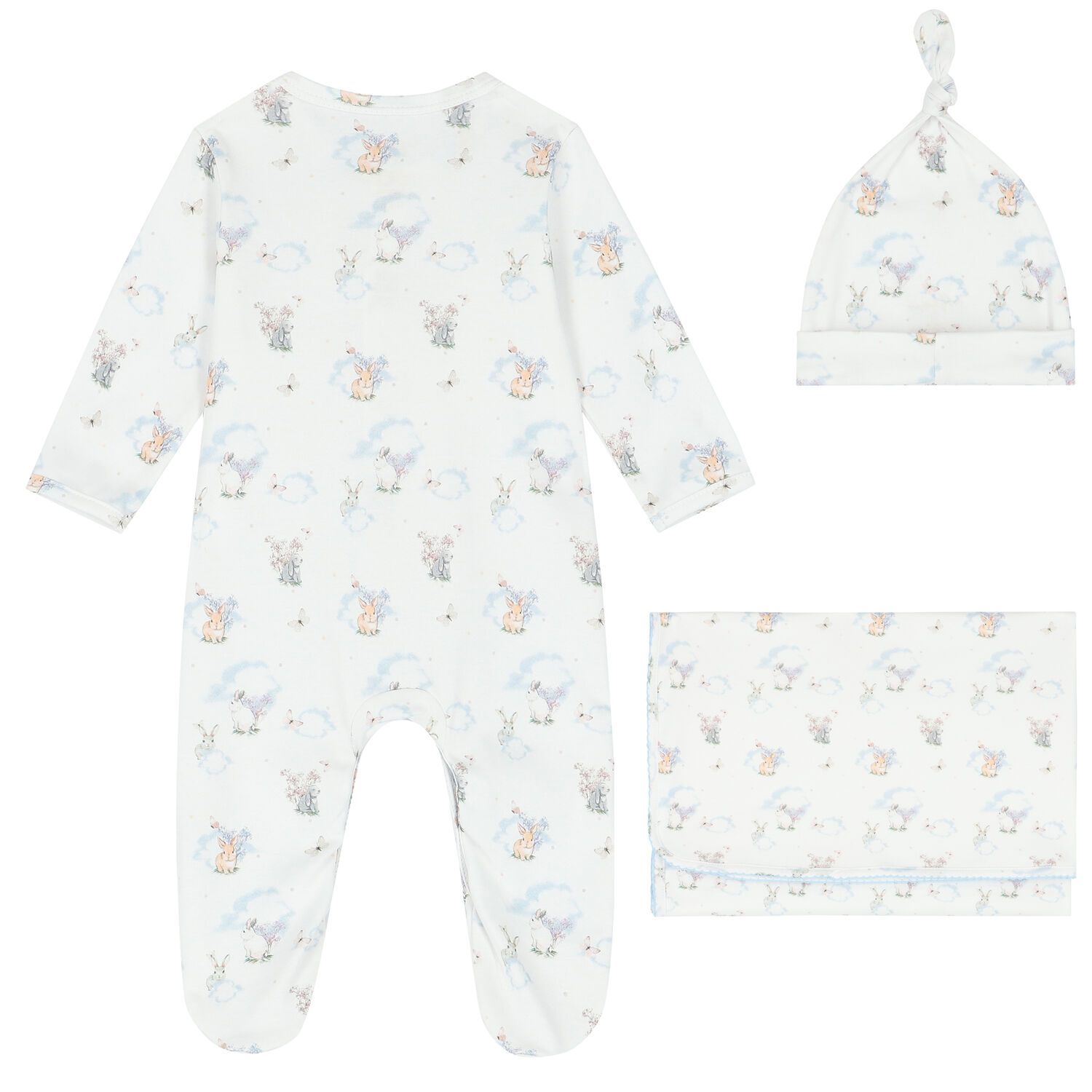 Baby Girls White Rabbit & Lavender Babygrow Set, 1, hi-res