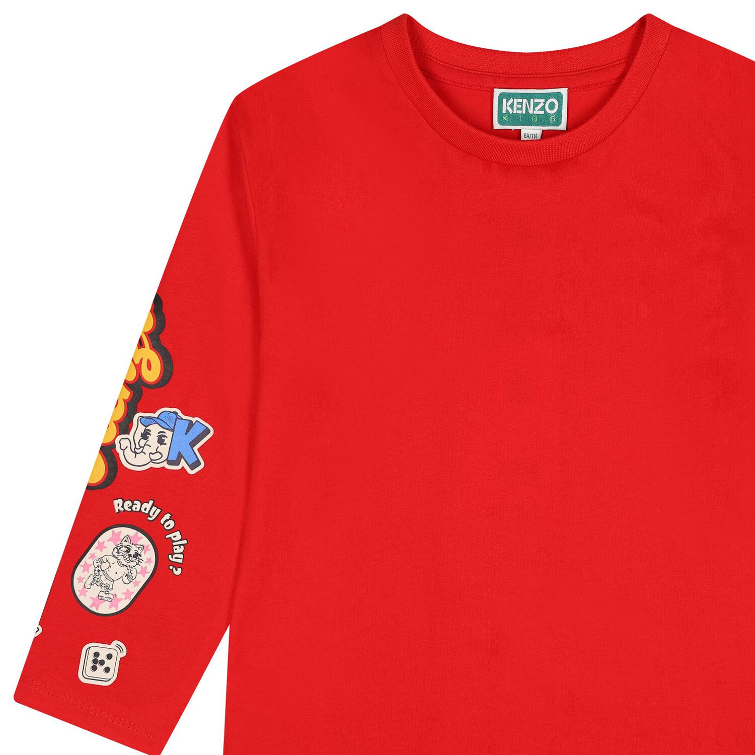 Girls Red Logo Long Sleeve Top, 1, hi-res
