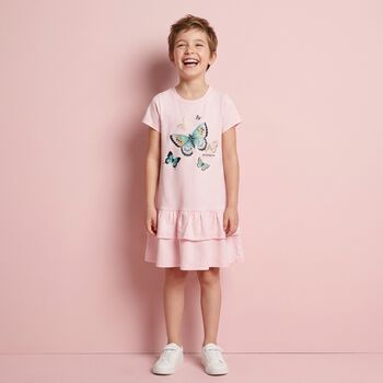 Girls Pink Butterflies Logo Dress