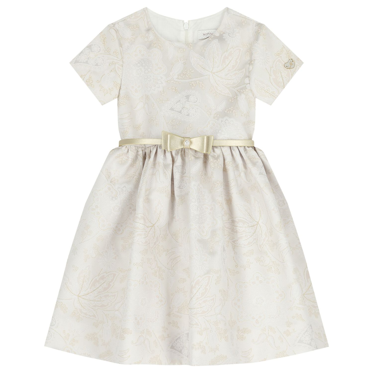 Girls Beige & Gold Floral Dress, 1, hi-res