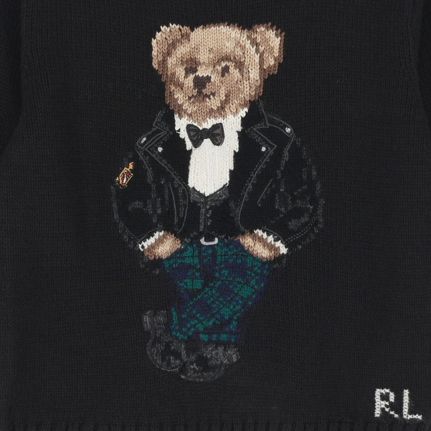 Boys Black Polo Bear Knitted Jumper, 1, hi-res