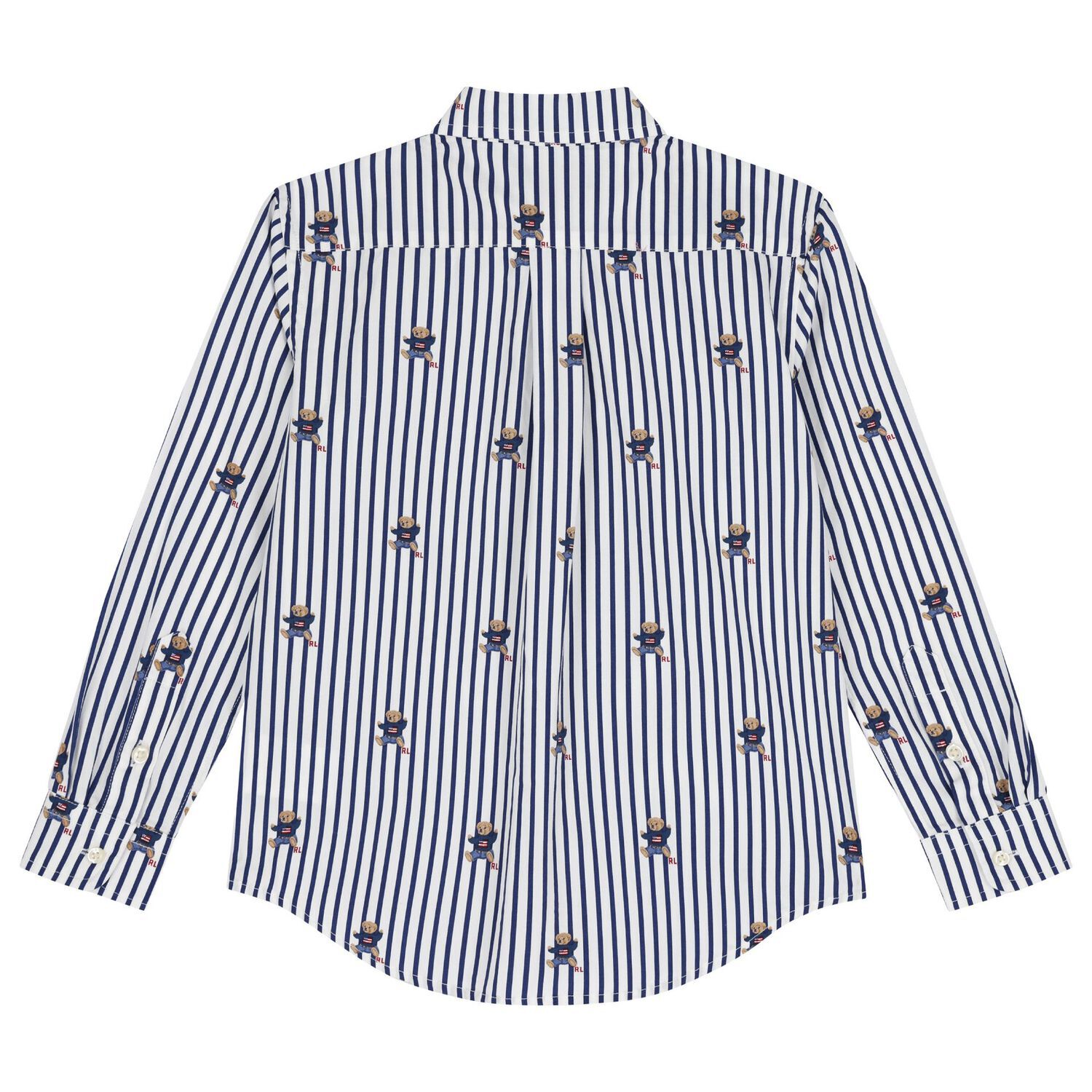 Boys White & Blue Polo Bear Striped Shirt, 1, hi-res
