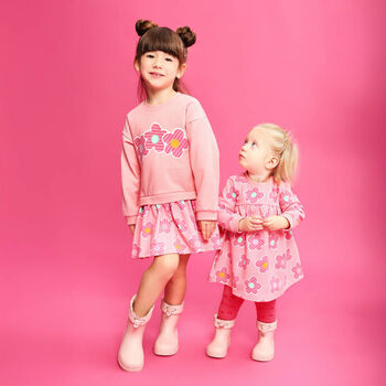 Girls Pink Floral Dress Set