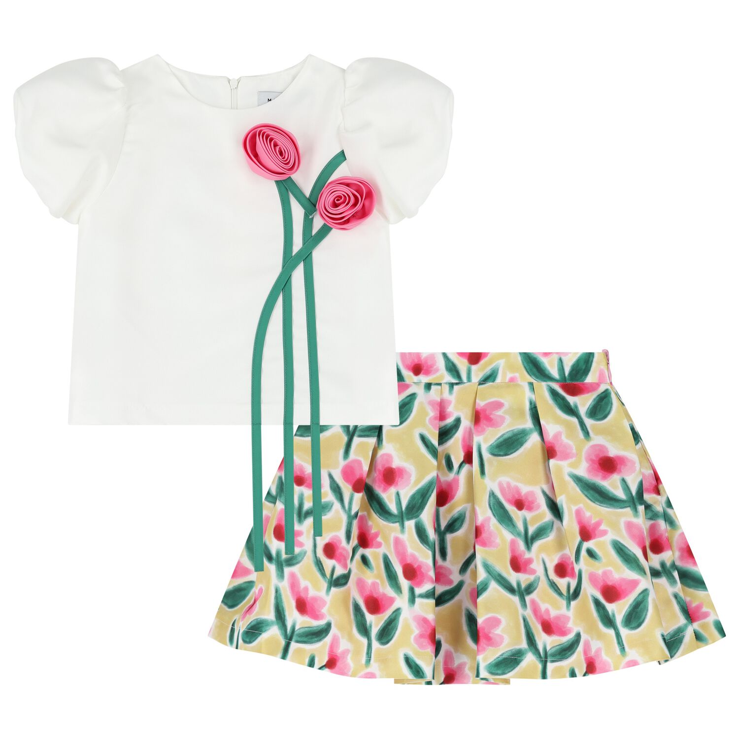 Girls White & Yellow Floral Skirt Set, 1, hi-res image number null