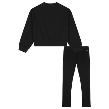 Girls Black Logo Leggings Set