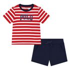 Baby Boys Red & Navy Blue Shorts Set, 1, hi-res
