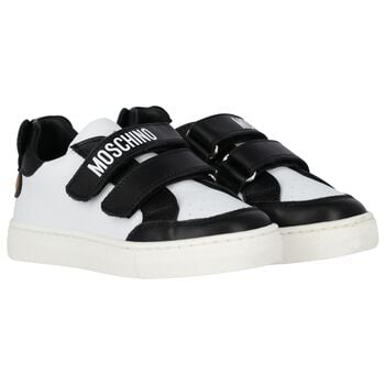 White & Black Teddy Bear Logo Trainers